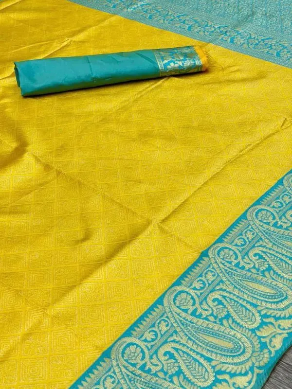 Elegant_Yellow_&_Turquoise_Blue_Soft_Lichi_Silk_Saree