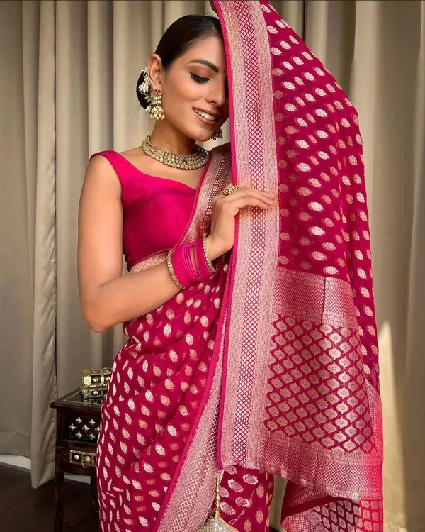 Gazari_Soft_Lichi_Silk_Saree_with_All-Over_Dot_Jacquard_&_Designer_Woven_Border
