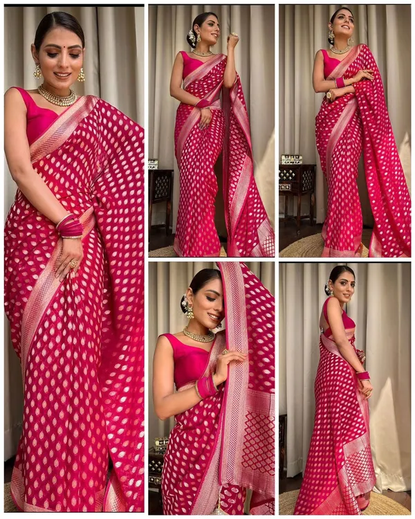 Gazari_Soft_Lichi_Silk_Saree_with_All-Over_Dot_Jacquard_&_Designer_Woven_Border