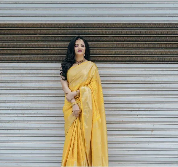 Golden_Yellow_Soft_Lichi_Silk_Jacquard_Designer_Saree