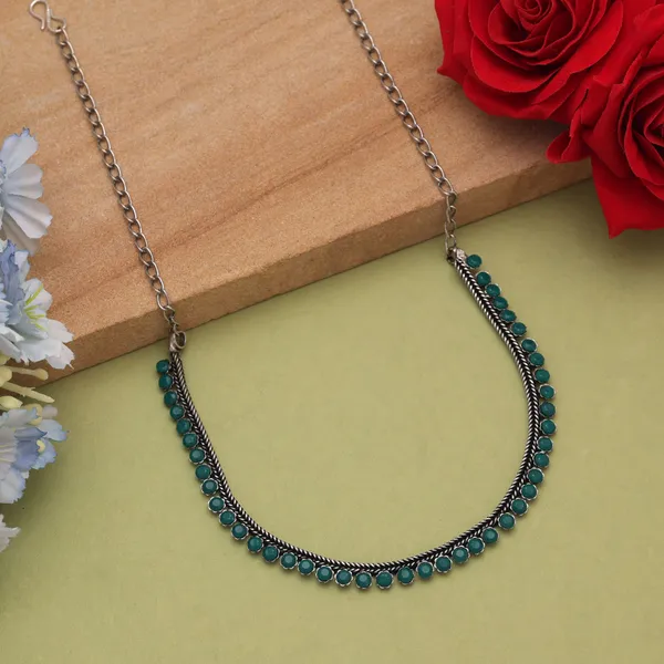 Green_Color_Oxidised_Necklace_for_Women_&_Girls_|_Traditional_Silver-Plated_Glass_Stone_Necklace