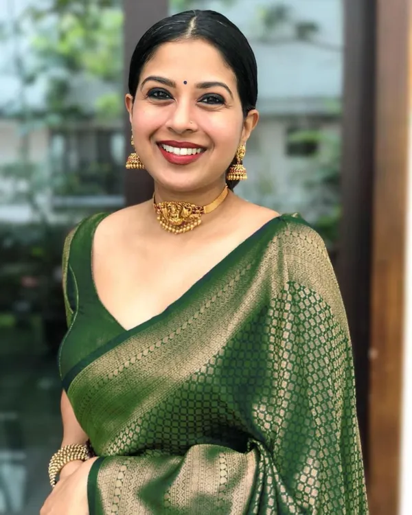 Green_Soft_Lichi_Silk_Saree_with_Rich_Jacquard_Work