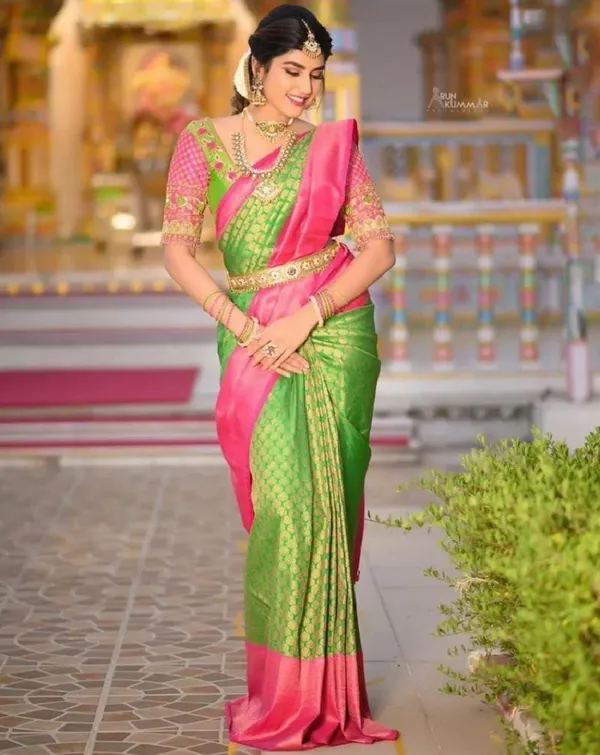 Green_&_Pink_Soft_Lichi_Silk_Jacquard_Saree