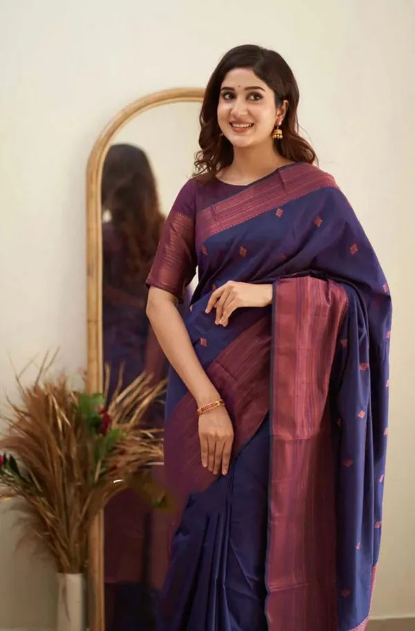 Indigo_Soft_Silk_Saree_with_Wine_Border,_Woven_Butti_&_Designer_Pallu