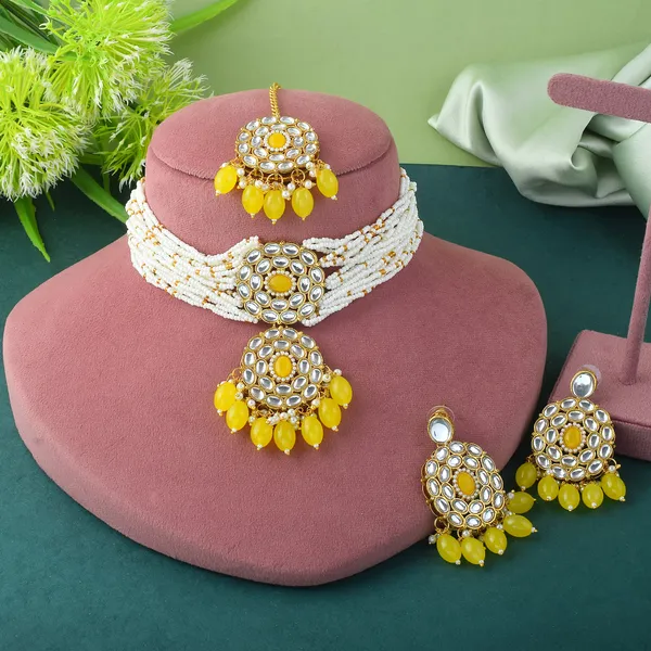 Yellow_Color_Choker_Kundan_Necklace_Set_With_Traditional_Design_Accents_-_Yellow