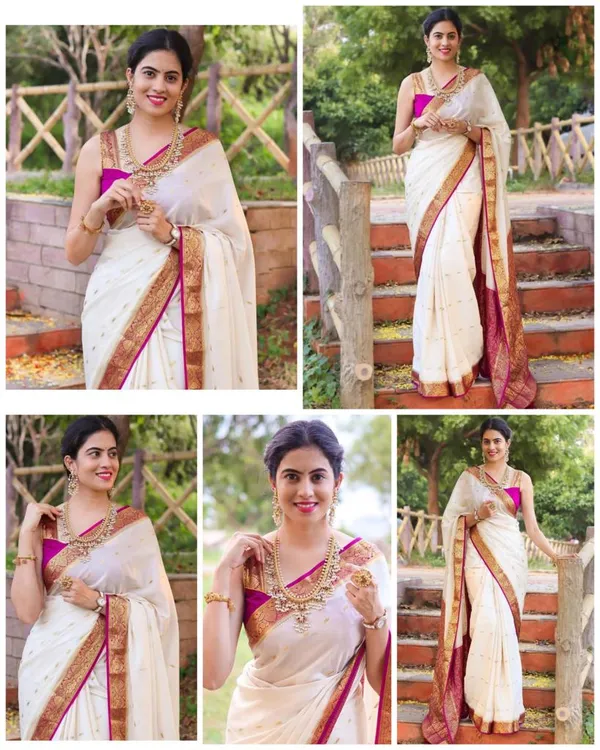 Ivory_White_Soft_Lichi_Silk_Saree_with_Pink_Jacquard_Border