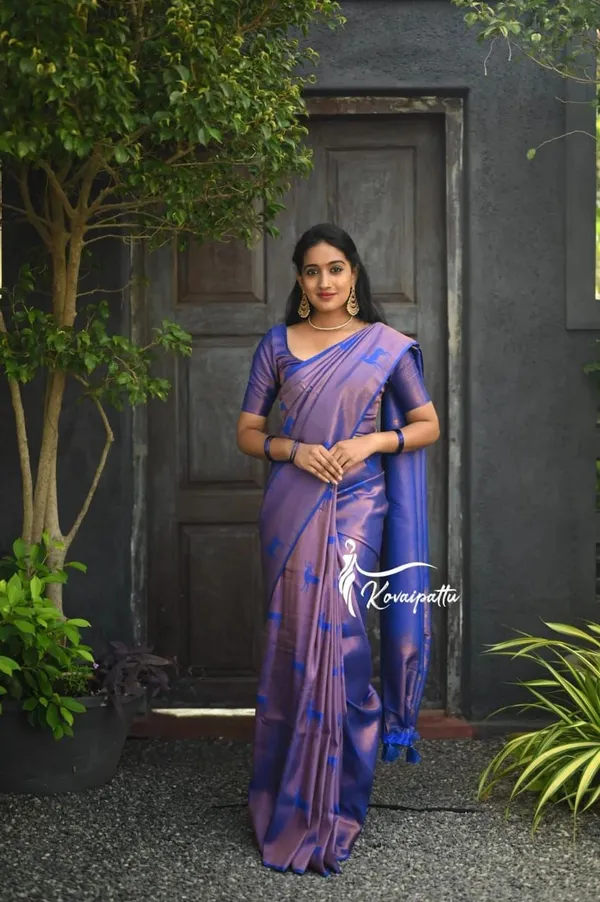 Lavender_&_Royal_Blue_Soft_Lichi_Silk_Designer_Saree_with_Rich_Jacquard_Pallu