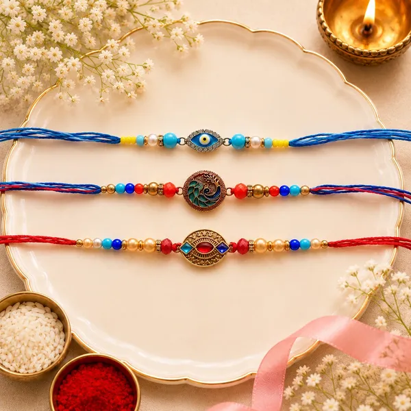 Multi_Color_Set_of_3_Thread_Rakhis_with_Elegant_Traditional_Handmade_Design_for_Raksha_Bandhan_Celebration_-_Multi