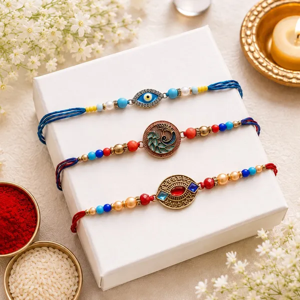 Multi_Color_Set_of_3_Thread_Rakhis_with_Elegant_Traditional_Handmade_Design_for_Raksha_Bandhan_Celebration_-_Multi