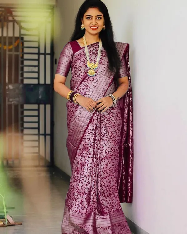 Maroon_Soft_Lichi_Silk_Saree_with_Floral_Jacquard_Woven_Design_&_Rich_Zari_Border