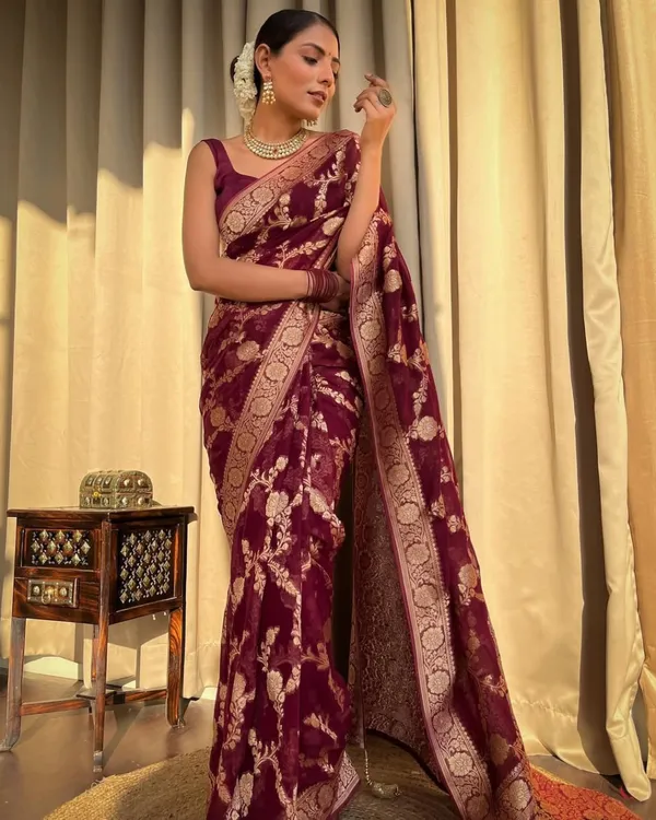 Maroon_Soft_Lichi_Silk_Saree_with_Floral_Jacquard_Zari_Border_&_Rich_Pallu