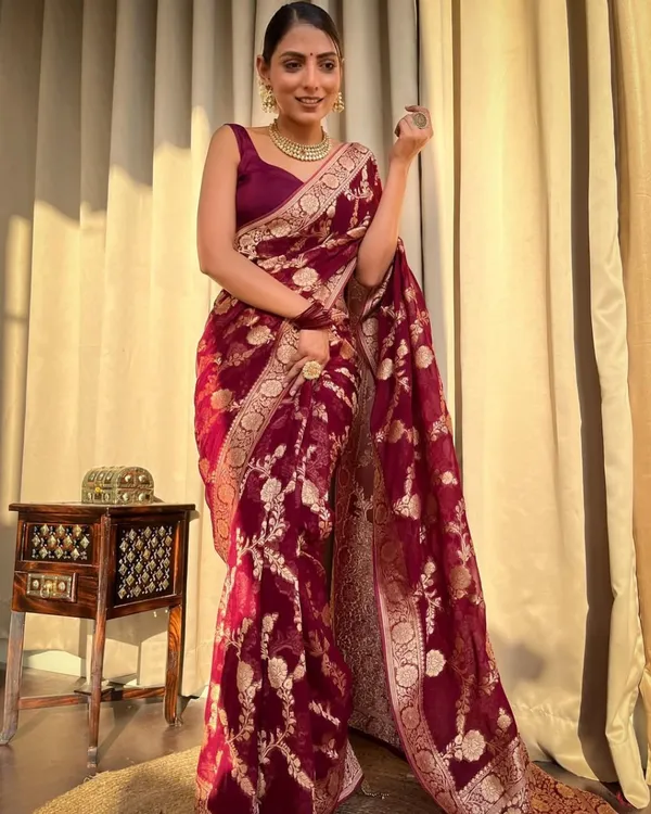 Maroon_Soft_Lichi_Silk_Saree_with_Floral_Jacquard_Zari_Border_&_Rich_Pallu