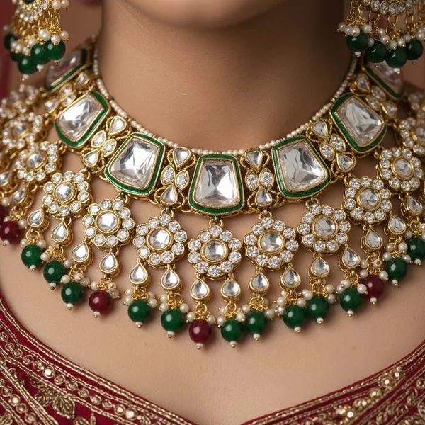 Maroon_&_Green_Kundan_Bridal_Necklace_Set_with_Maang_Tikka_&_Jhumka_Earrings_|_Gold_Plated_Traditional_Wedding_Jewellery