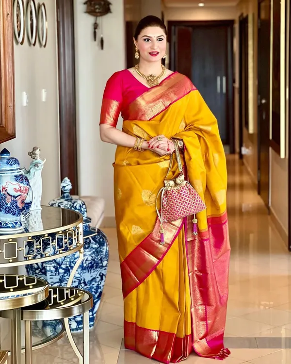 Mustard_Yellow_Soft_Lichi_Silk_Saree_with_Rich_Pink_Jacquard_Pallu_&_Designer_Border