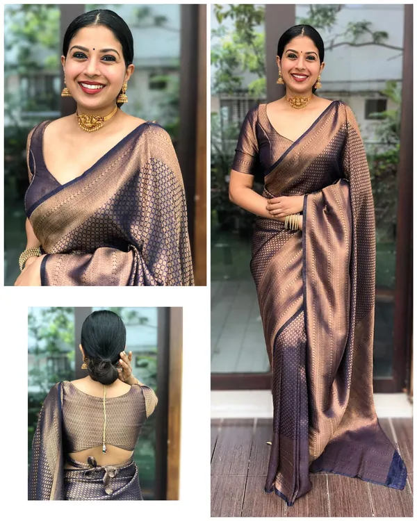 Navy_Blue_Soft_Lichi_Silk_Saree_with_Rich_All-Over_Jacquard_Work