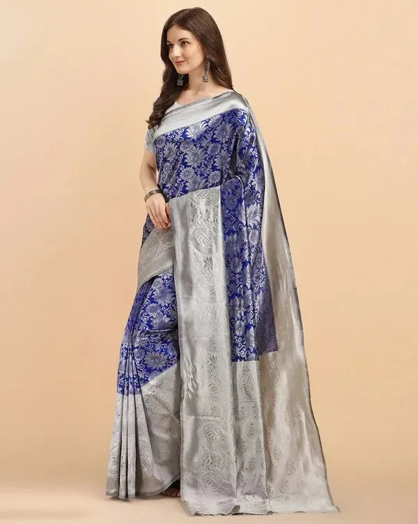 Navy_Blue_&_Silver_Soft_Lichi_Silk_Jacquard_Saree