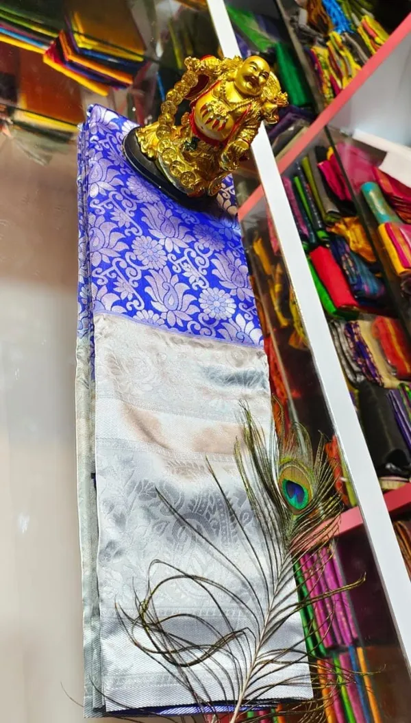 Navy_Blue_&_Silver_Soft_Lichi_Silk_Jacquard_Saree