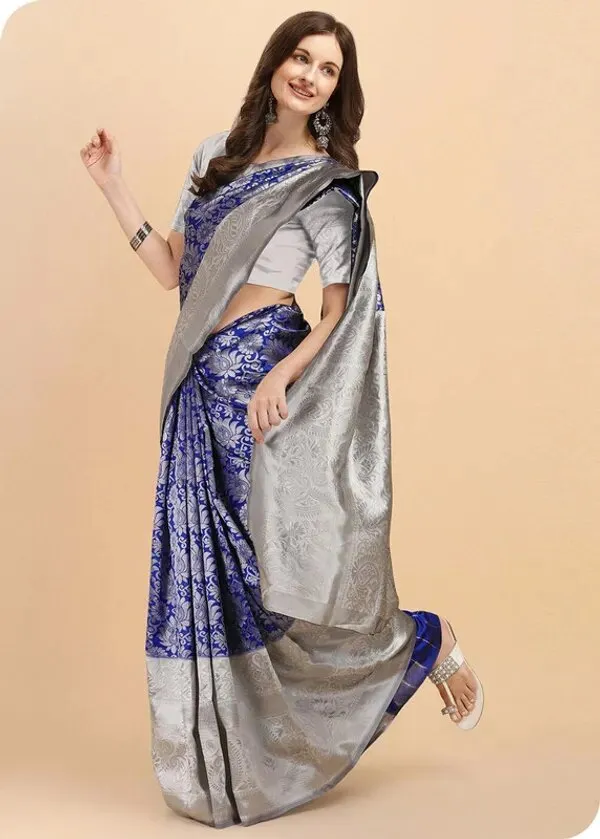 Navy_Blue_&_Silver_Soft_Lichi_Silk_Jacquard_Saree