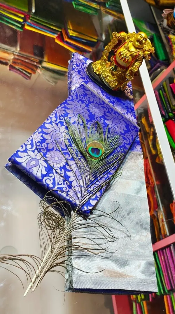 Navy_Blue_&_Silver_Soft_Lichi_Silk_Jacquard_Saree