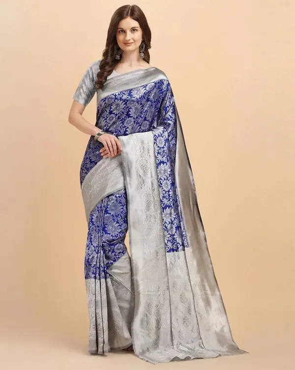 Navy_Blue_&_Silver_Soft_Lichi_Silk_Jacquard_Saree