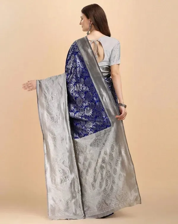 Navy_Blue_&_Silver_Soft_Lichi_Silk_Jacquard_Saree