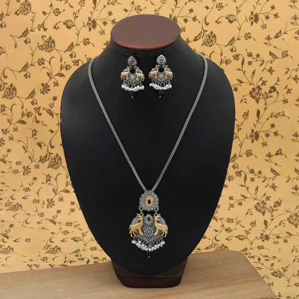 Black_Dual_Tone_Oxidised_Necklace_Set_with_Earrings_|_Vintage_Ethnic_Jewellery