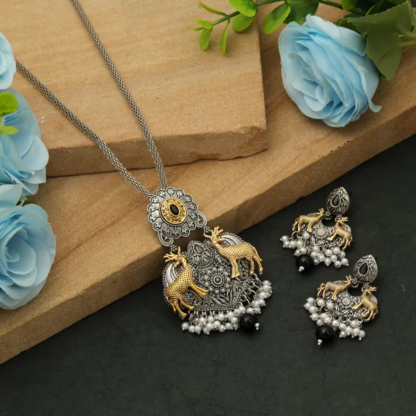 Black_Dual_Tone_Oxidised_Necklace_Set_with_Earrings_|_Vintage_Ethnic_Jewellery
