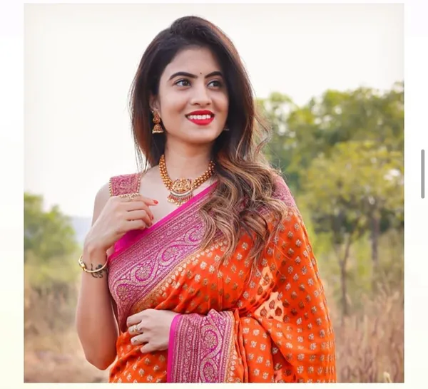 Orange_Soft_Lichi_Silk_Saree_with_Rich_Jacquard_Pallu_&_Pink_Woven_Border