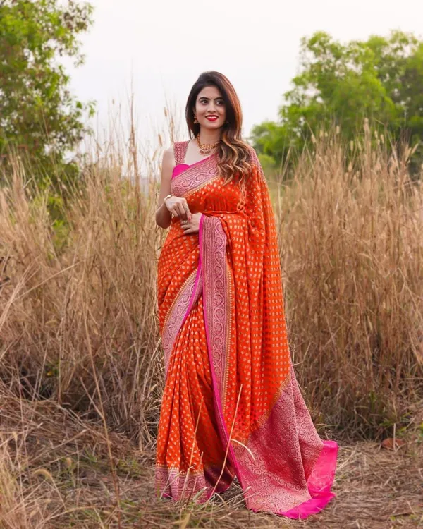 Orange_Soft_Lichi_Silk_Saree_with_Rich_Jacquard_Pallu_&_Pink_Woven_Border