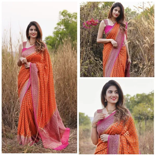 Orange_Soft_Lichi_Silk_Saree_with_Rich_Jacquard_Pallu_&_Pink_Woven_Border