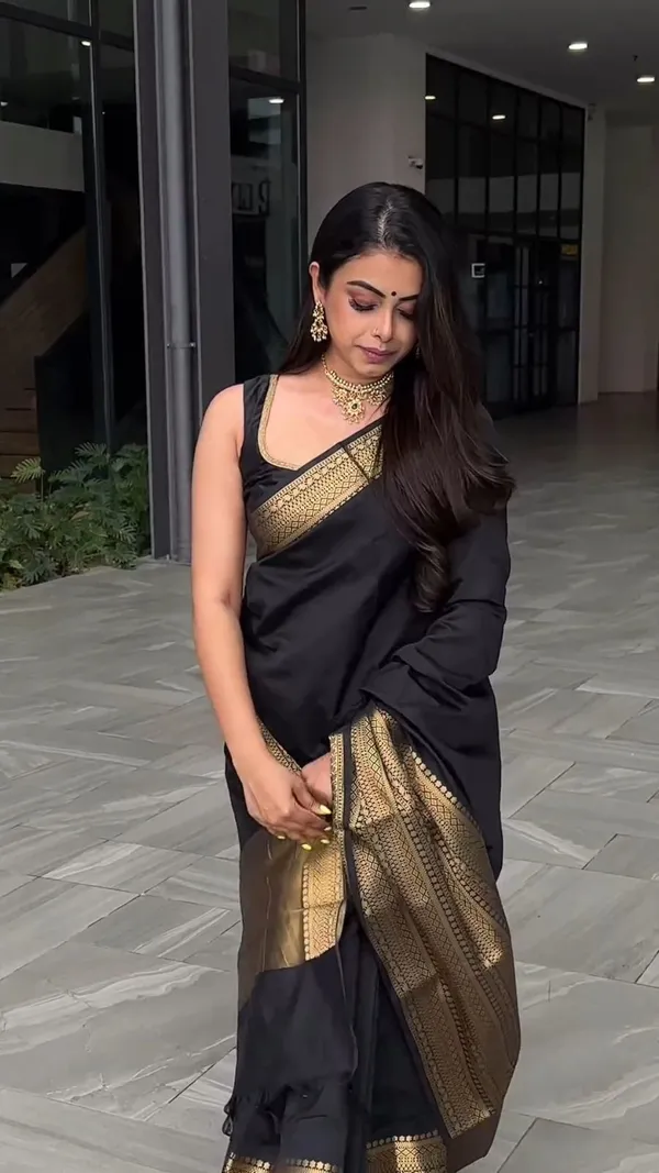 Premium_Black_Soft_Lichi_Silk_Saree_with_Rich_Golden_Zari_Border