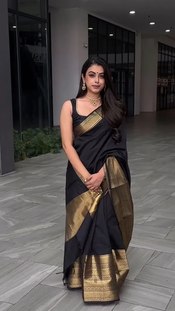 Premium_Black_Soft_Lichi_Silk_Saree_with_Rich_Golden_Zari_Border