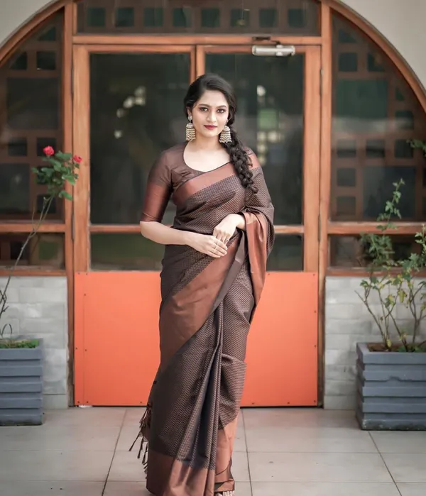 Premium_Coffee_Brown_Soft_Lichi_Silk_Jacquard_Saree