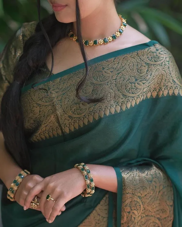 Premium_Dark_Green_Lichi_Silk_Saree_with_Designer_Jacquard_Work