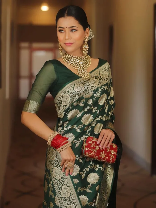 Premium_Dark_Green_Soft_Lichi_Silk_Saree_with_Rich_Jacquard_Pallu_&_Zari_Floral_Border