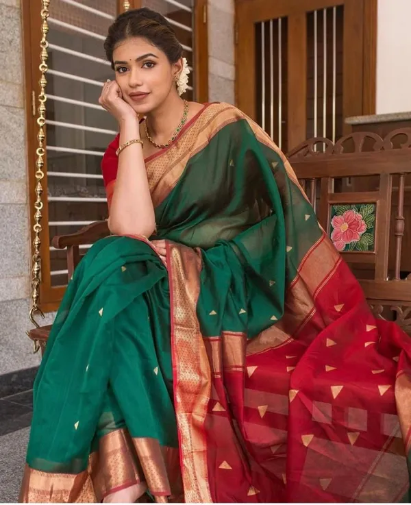 Premium_Emerald_Green_&_Red_Soft_Lichi_Silk_Saree_with_Rich_Jacquard_Weaving_&_Designer_Pallu