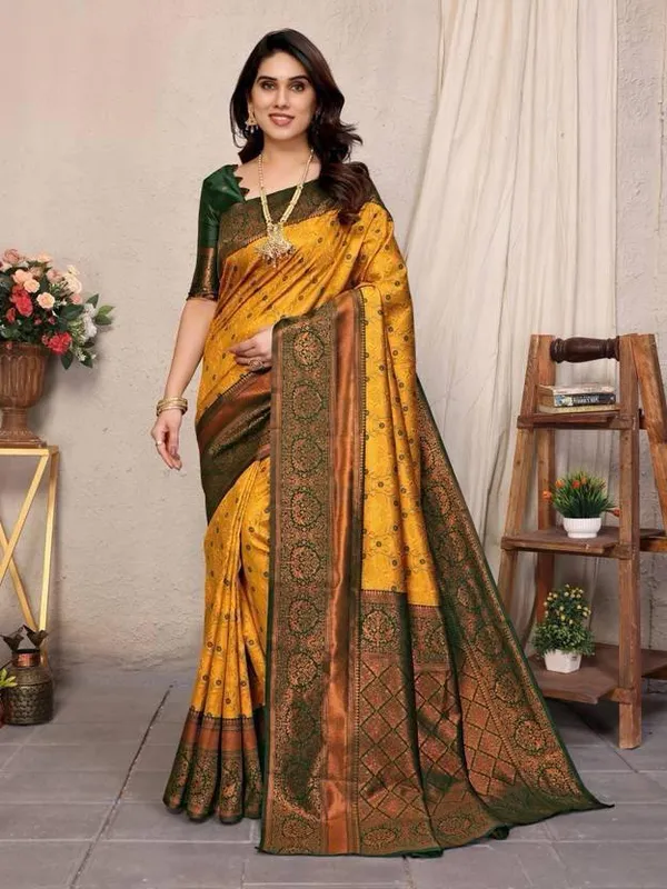 Premium_Gold_Soft_Lichi_Silk_Saree_with_Rich_Jacquard_Woven_Pallu_&_Designer_Border