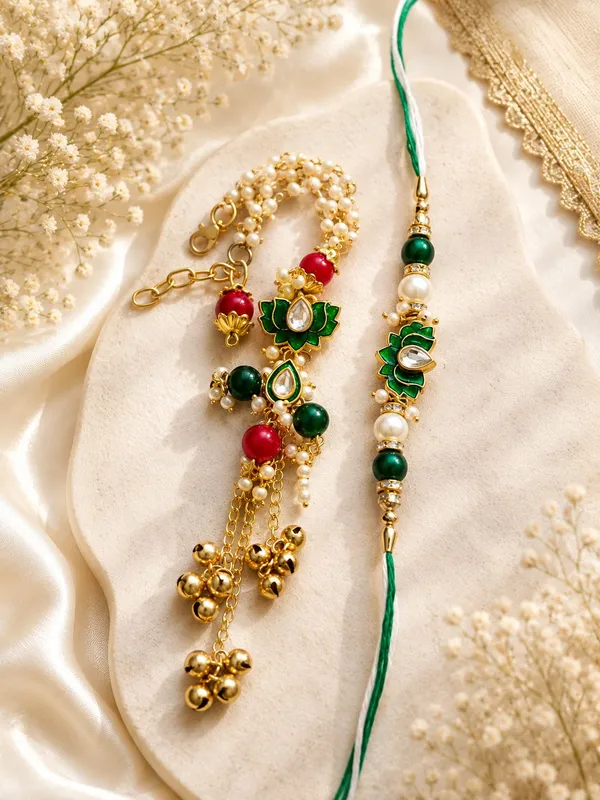 Premium_Green_Meenakari_Bhaiya_Bhabhi_Rakhi_Combo_with_Designer_Lumba_Bracelet_|_Handmade_Kundan_Rakhi_Set_for_Raksha_Bandhan