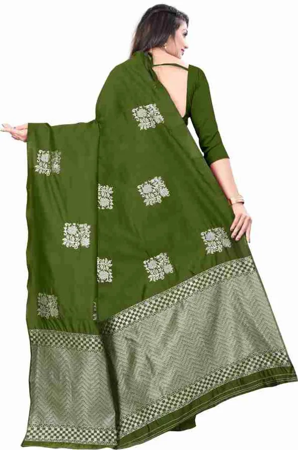 Premium_Green_Soft_Lichi_Silk_Saree_with_All-Over_Jacquard_Work_&_Rich_Designer_Pallu
