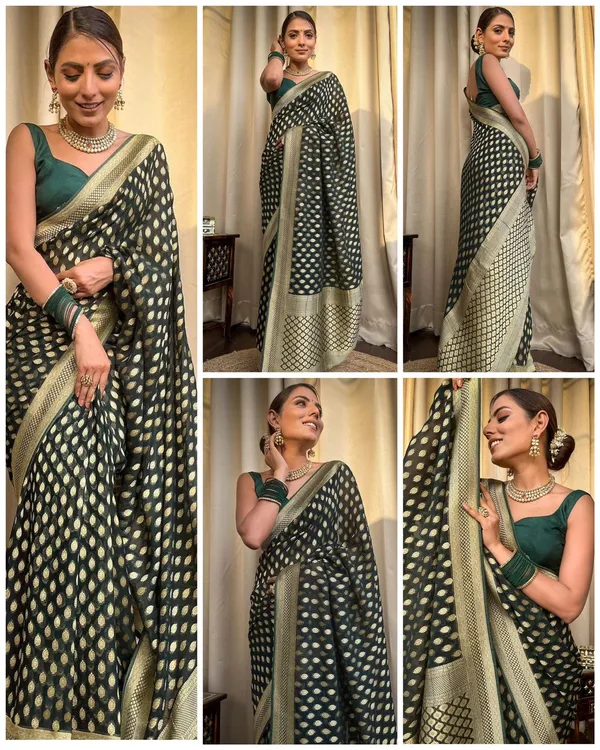 Premium_Green_Soft_Lichi_Silk_Saree_with_Gold_Butti_Jacquard_Weave_&_Rich_Designer_Zari_Border
