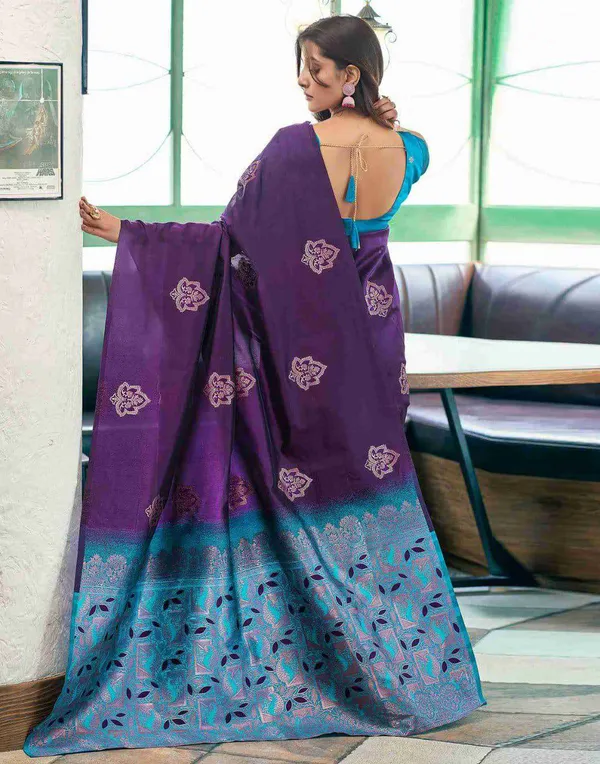 Premium_Indigo_Soft_Lichi_Silk_Saree_with_Jacquard_Butti_&_Contrast_Blue_Woven_Border