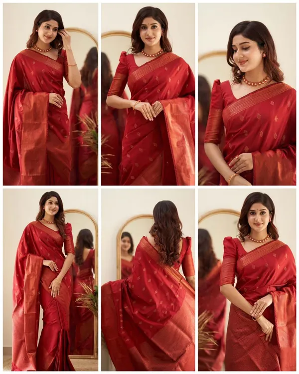 Premium_Red_Soft_Lichi_Silk_Saree_with_Woven_Butti_Design_&_Rich_Zari_Border