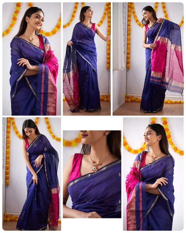 Premium_Soft_Lichi_Silk_Navy_Blue_&_Rani_Pink_Saree_with_Rich_Pallu_&_Jacquard_Border