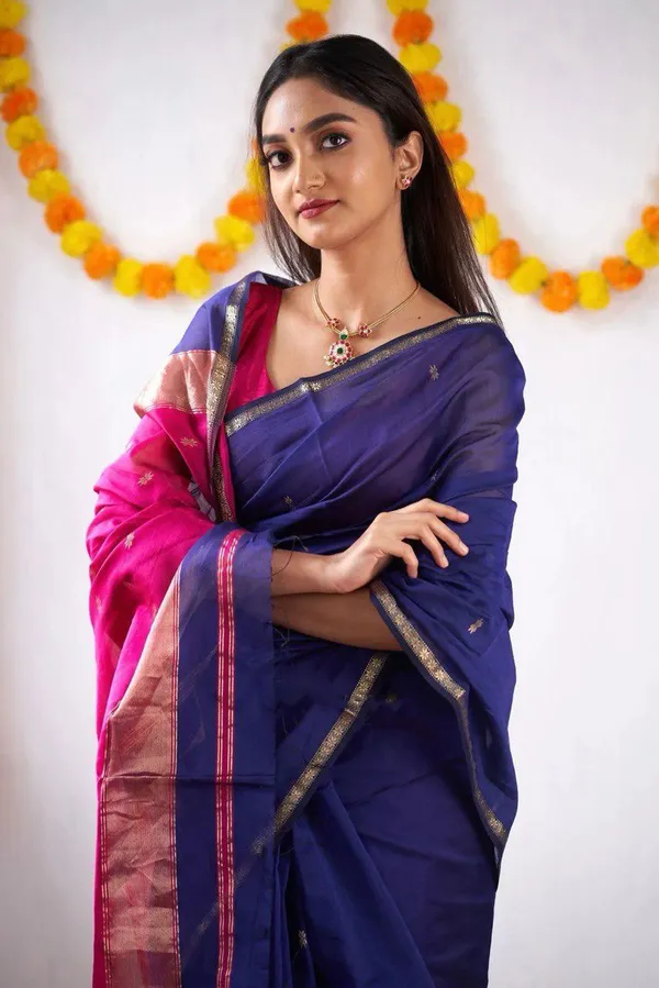 Premium_Soft_Lichi_Silk_Navy_Blue_&_Rani_Pink_Saree_with_Rich_Pallu_&_Jacquard_Border