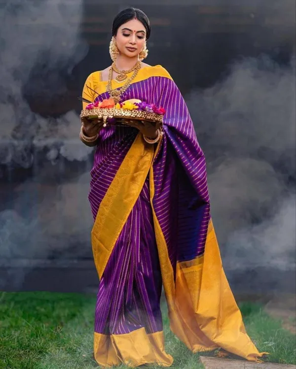 Premium_Soft_Lichi_Silk_Purple_&_Mustard_Yellow_Jacquard_Saree