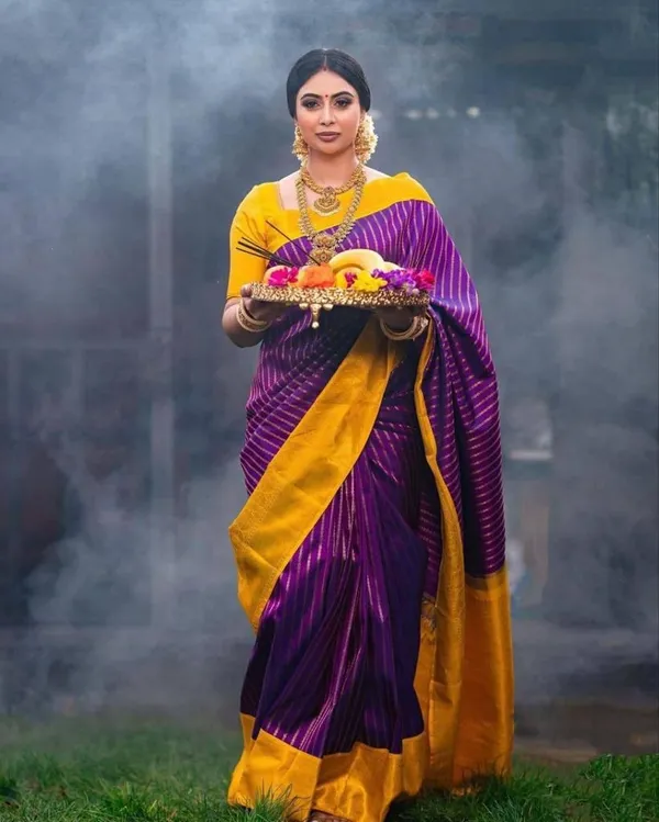 Premium_Soft_Lichi_Silk_Purple_&_Mustard_Yellow_Jacquard_Saree