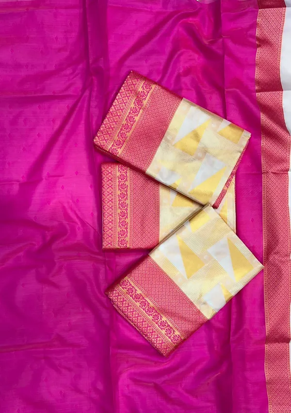 Premium_Soft_Lichi_Silk_Saree_with_Geometric_Jacquard_Design_&_Rich_Pink_Designer_Pallu