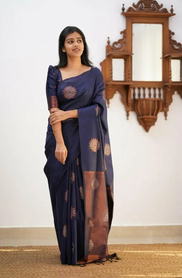 Premium_Soft_Lichi_Silk_Saree_with_Jacquard_Floral_Motifs,_Rich_Pallu_&_Zhalar_–_Navy_Blue