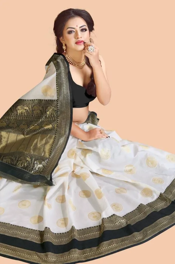 Premium_Soft_Lichi_Silk_White_&_Black_Saree_with_Golden_Jacquard_Zari_Work_&_Rich_Designer_Pallu