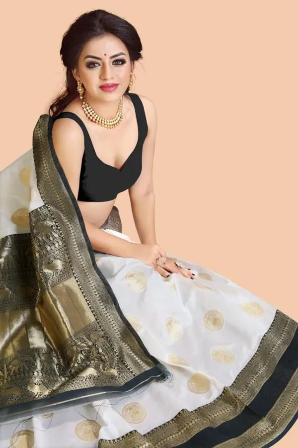 Premium_Soft_Lichi_Silk_White_&_Black_Saree_with_Golden_Jacquard_Zari_Work_&_Rich_Designer_Pallu